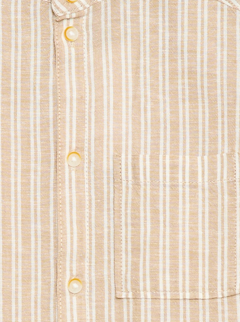 Camisa de cuello mao de manga corta en algodón y lino Beige - Kiabi