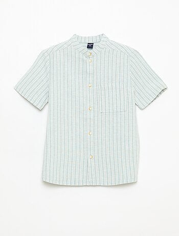 Camisa de cuello mao de manga corta en algodón y lino