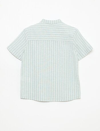 Camisa de cuello mao de manga corta en algodón y lino