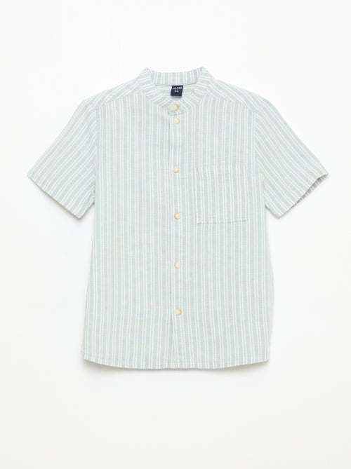 Camisa de cuello mao de manga corta en algodón y lino - Kiabi