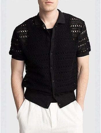 Camisa de cuello polo de punto texturizado con cierre de botones giesto