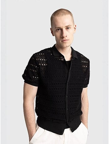 Camisa de cuello polo de punto texturizado con cierre de botones giesto