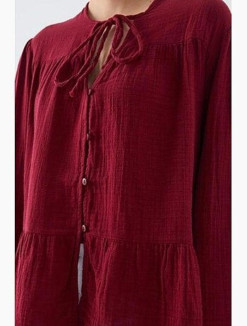 Camisa de cuello redondo con mangas tres cuartos y detalle de ribete de seersucker de mixray