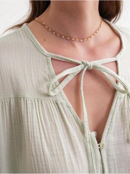 Camisa de cuello redondo con mangas tres cuartos y detalle de ribete de seersucker de mixray - Kiabi Camisa de cuello redondo con mangas tres cuartos y detalle de ribete de seersucker de mixray - Kiabi