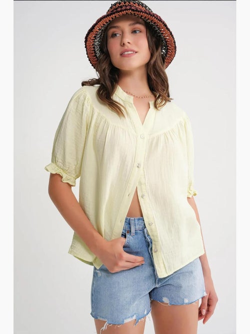 Camisa de cuello tippet con botones en mezcla de lino mixray - Kiabi Camisa de cuello tippet con botones en mezcla de lino mixray - Kiabi