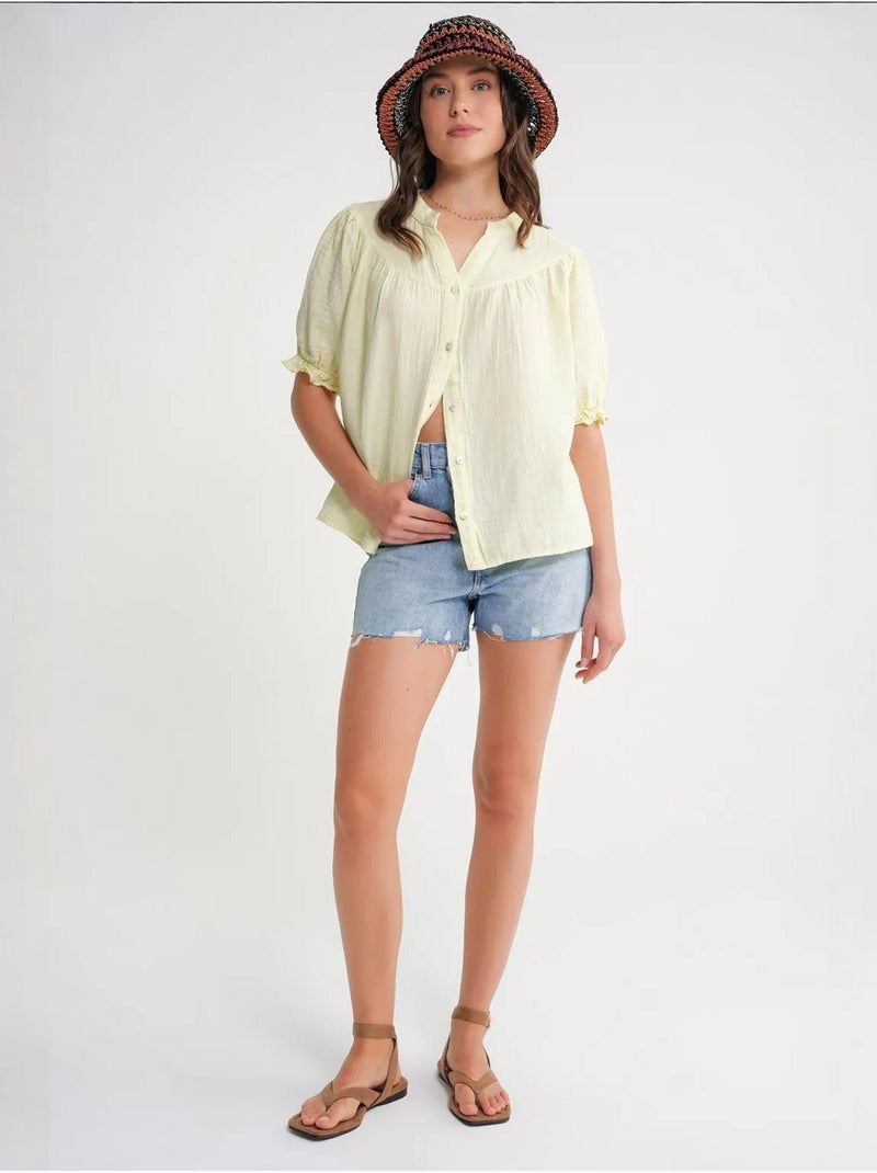 Camisa de cuello tippet con botones en mezcla de lino mixray Amarillo - Kiabi