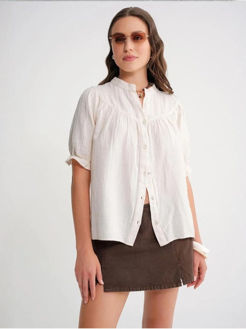 Camisa de cuello tippet con botones en mezcla de lino mixray - Kiabi