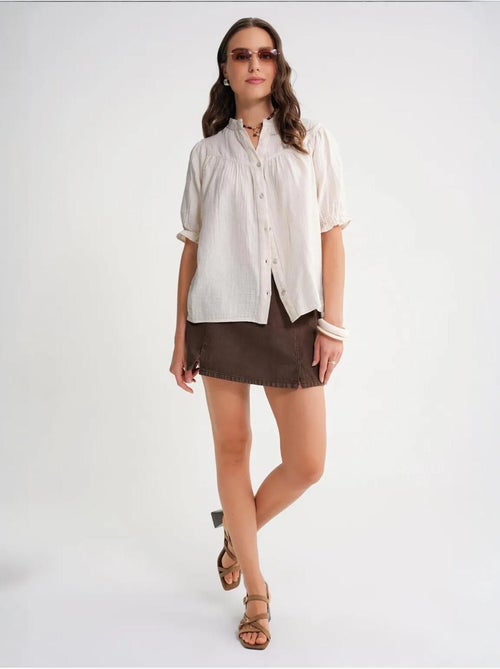 Camisa de cuello tippet con botones en mezcla de lino mixray - Kiabi