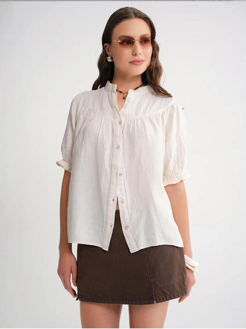 Camisa de cuello tippet con botones en mezcla de lino mixray - Kiabi