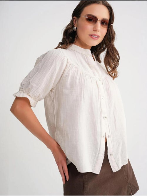 Camisa de cuello tippet con botones en mezcla de lino mixray - Kiabi