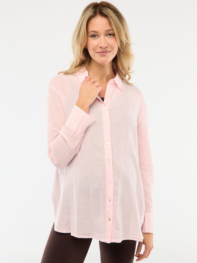 Camisa de embarazo de algodón a rayas Rosa - Kiabi