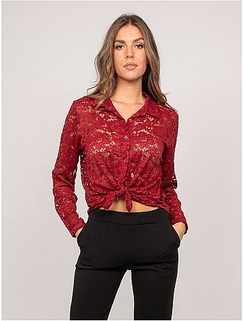 Camisa de encaje floral transparente olirose
