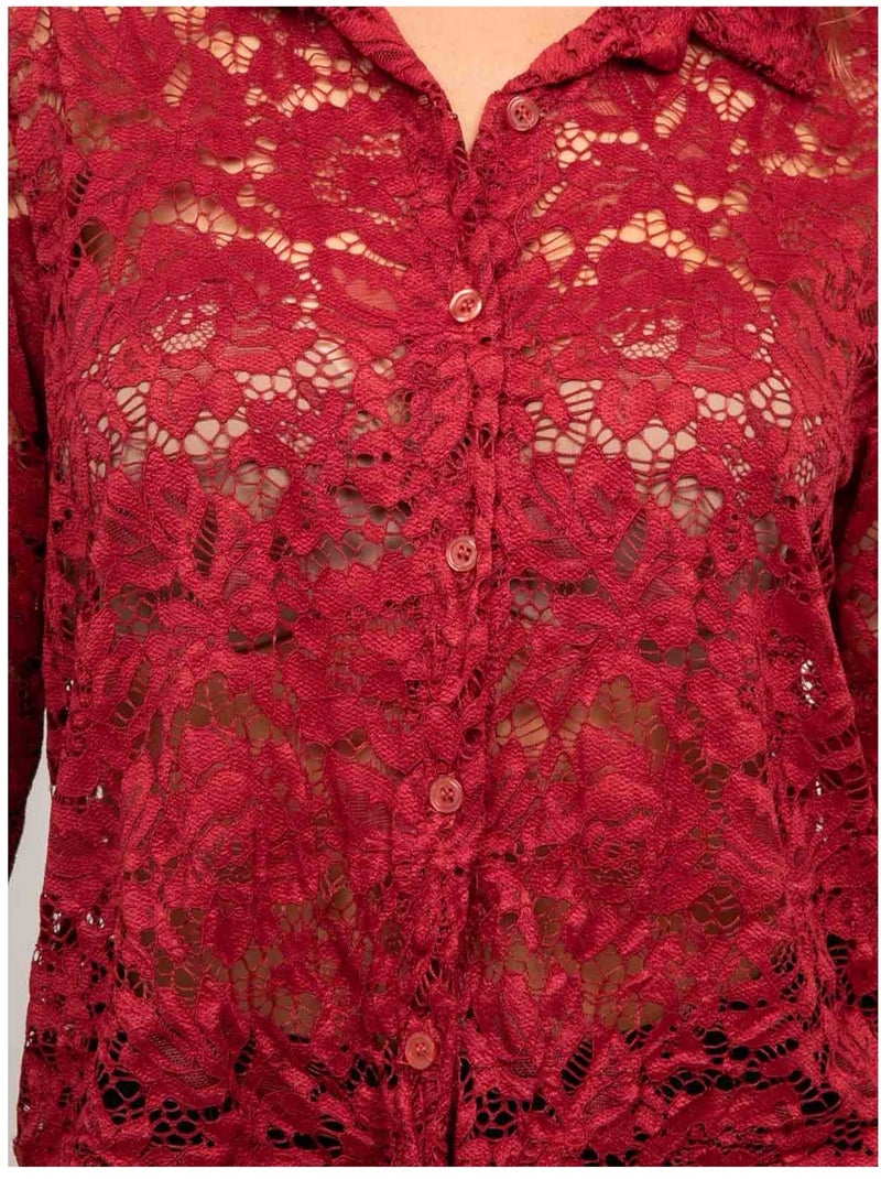 Camisa de encaje floral transparente olirose Burdeos - Kiabi