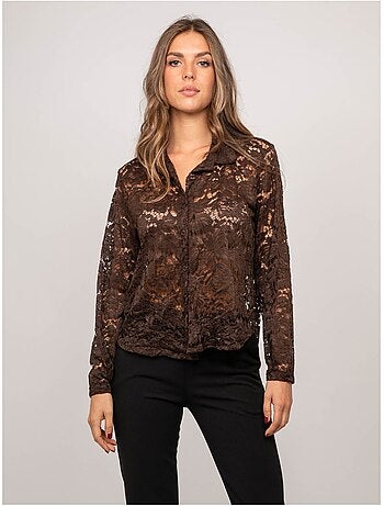 Camisa de encaje floral transparente olirose