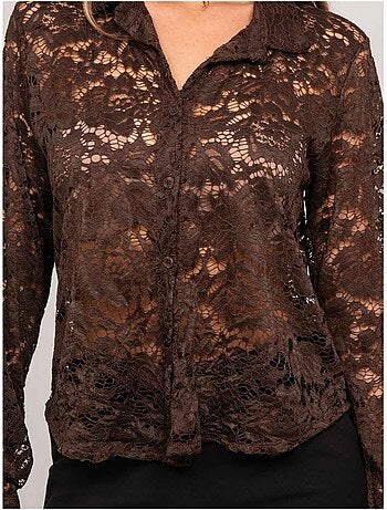 Camisa de encaje floral transparente olirose