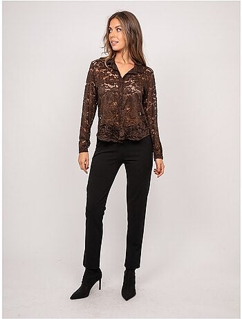 Camisa de encaje floral transparente olirose