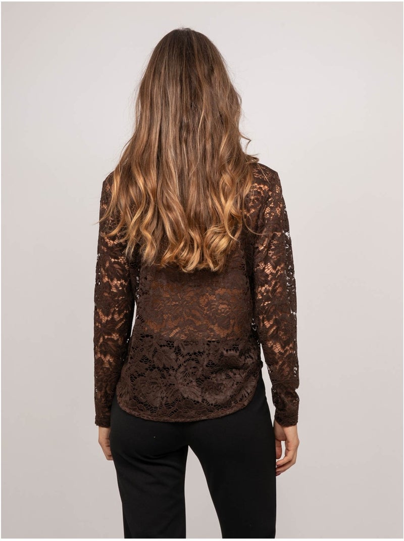Camisa de encaje floral transparente olirose Marrón - Kiabi