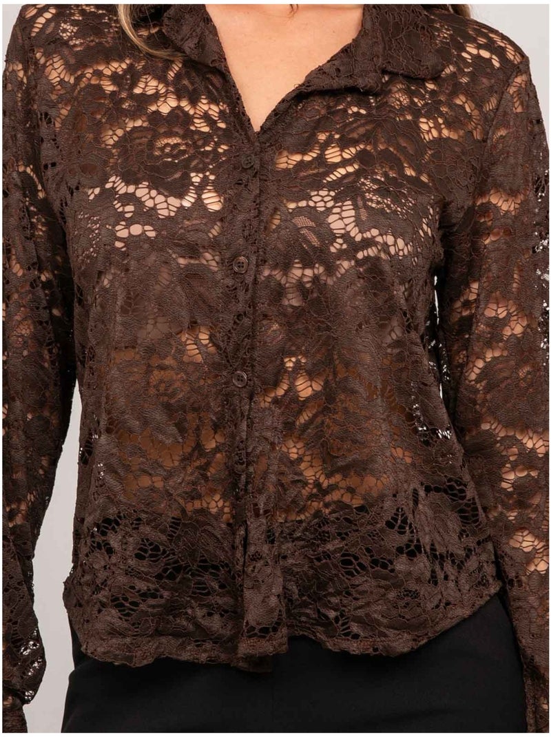 Camisa de encaje floral transparente olirose Marrón - Kiabi