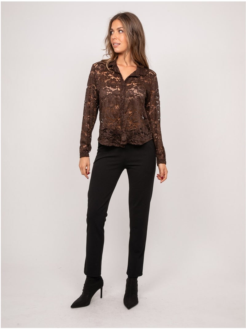 Camisa de encaje floral transparente olirose Marrón - Kiabi