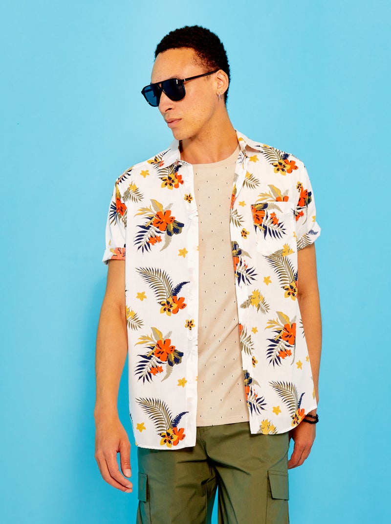Camisa de flores de manga corta BLANCO - Kiabi