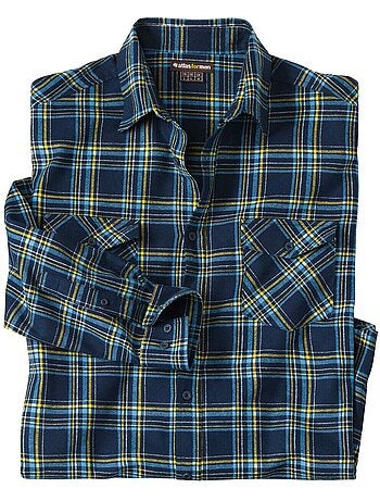 Camisa de franela a cuadros con cuello de puntas libres y bolsillos de pecho