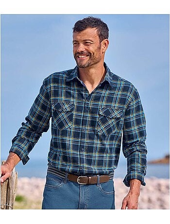 Camisa de franela a cuadros con cuello de puntas libres y bolsillos de pecho