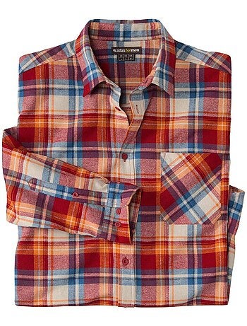 Camisa de franela a cuadros con cuello de puntas libres y bolsillos de pecho