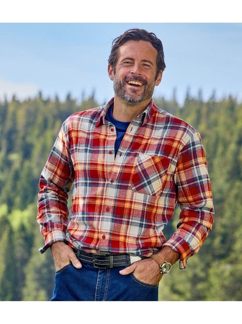 Camisa de franela a cuadros de manga larga con cuello de puntas libres - Kiabi Camisa de franela a cuadros de manga larga con cuello de puntas libres - Kiabi