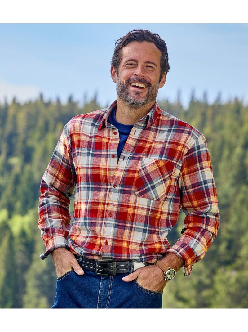 Camisa de franela a cuadros de manga larga con cuello de puntas libres Rojo - Kiabi