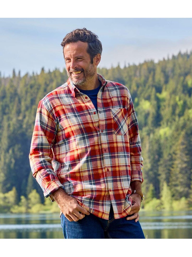 Camisa de franela a cuadros de manga larga con cuello de puntas libres Rojo - Kiabi