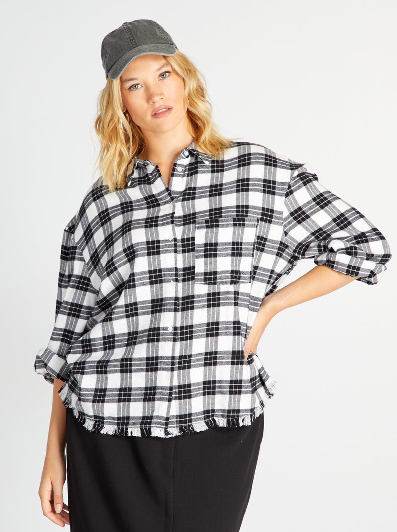 Camisa de franela a cuadros NEGRO - Kiabi
