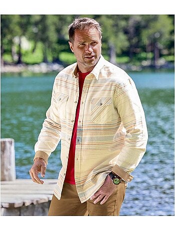 Camisa de franela a rayas con cuello de puntas libres