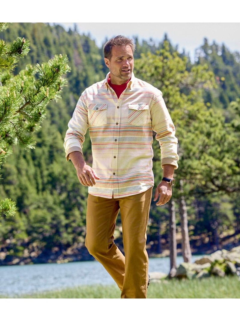 Camisa de franela a rayas con cuello de puntas libres Beige - Kiabi