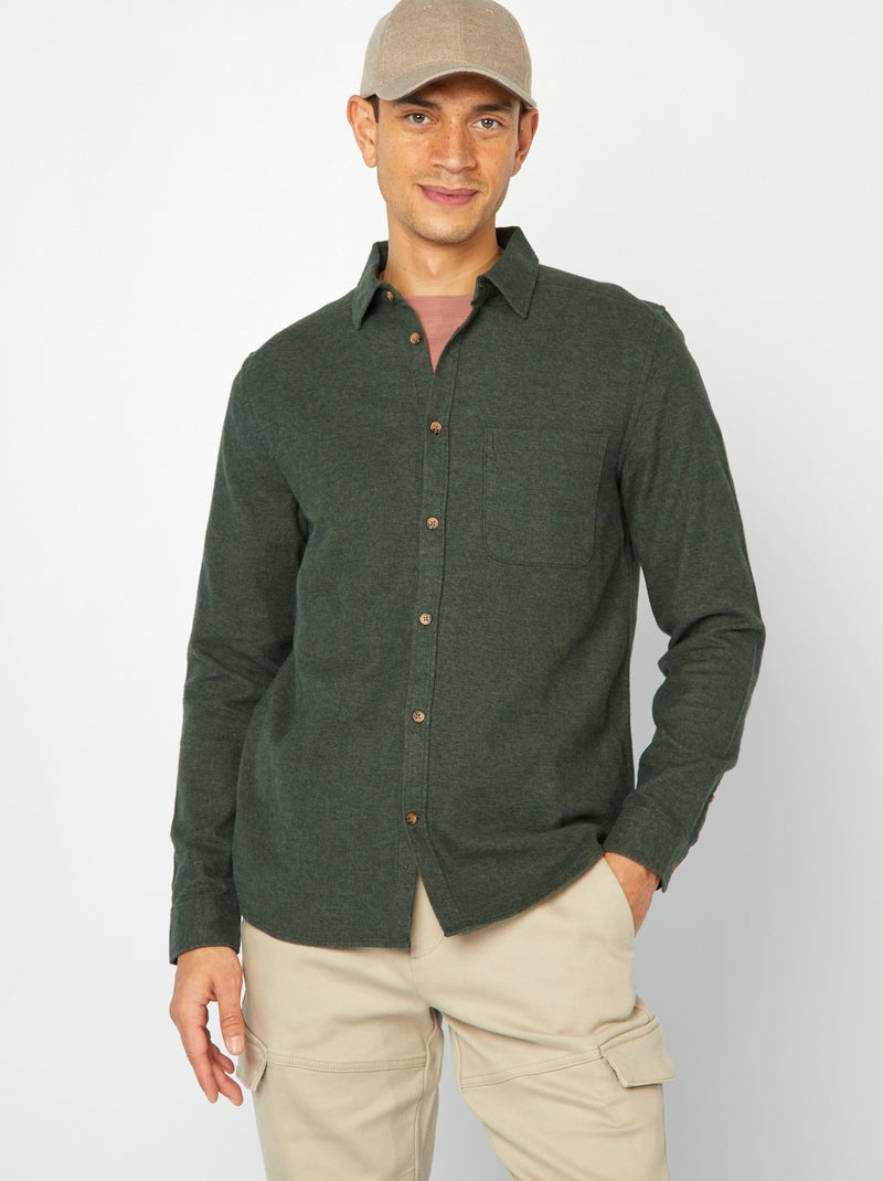 Camisa de franela con bolsillos en el pecho KAKI - Kiabi