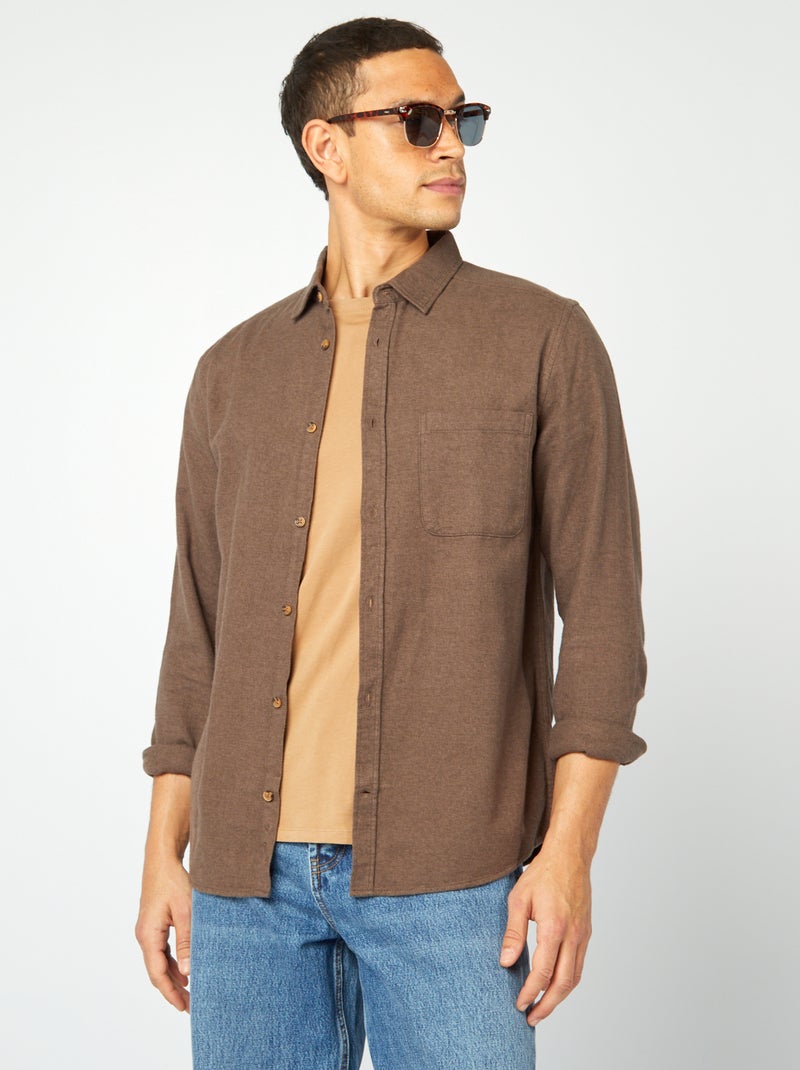 Camisa de franela con bolsillos en el pecho MARRON - Kiabi