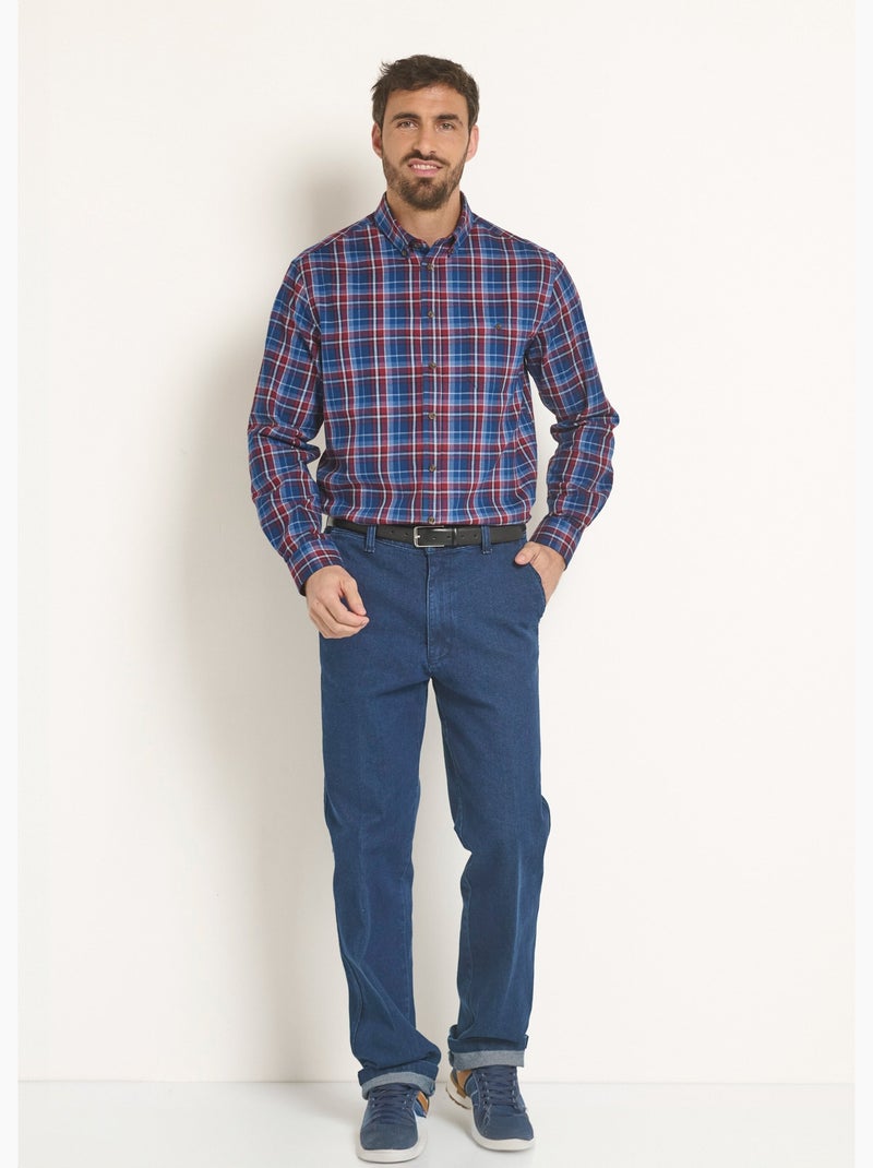 Camisa de franela con detalles de terciopelo, brillante - Afibel Azul - Kiabi