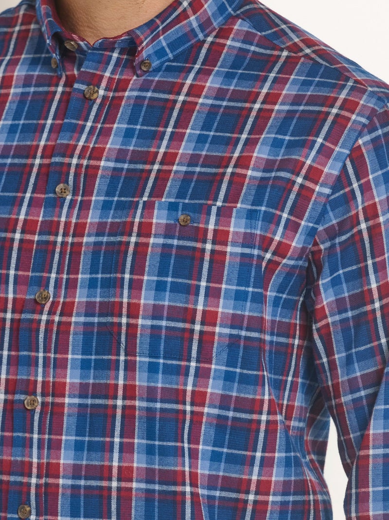 Camisa de franela con detalles de terciopelo, brillante - Afibel Azul - Kiabi