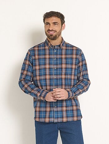 Camisa de franela con detalles de terciopelo, cuadros grandes - Afibel