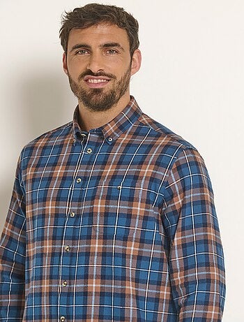 Camisa de franela con detalles de terciopelo, cuadros grandes - Afibel