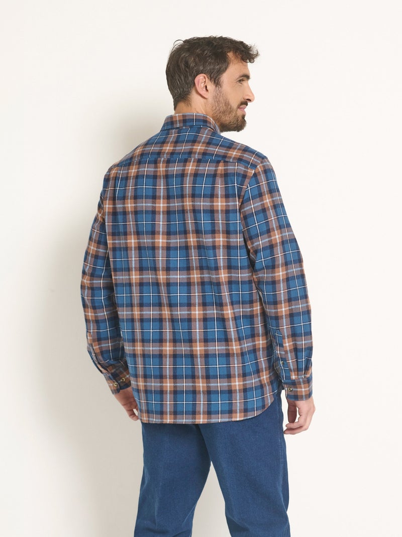 Camisa de franela con detalles de terciopelo, cuadros grandes - Afibel Azul beige - Kiabi