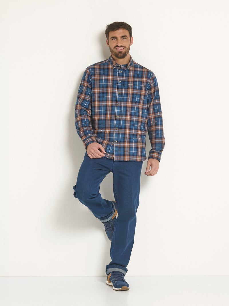 Camisa de franela con detalles de terciopelo, cuadros grandes - Afibel Azul beige - Kiabi