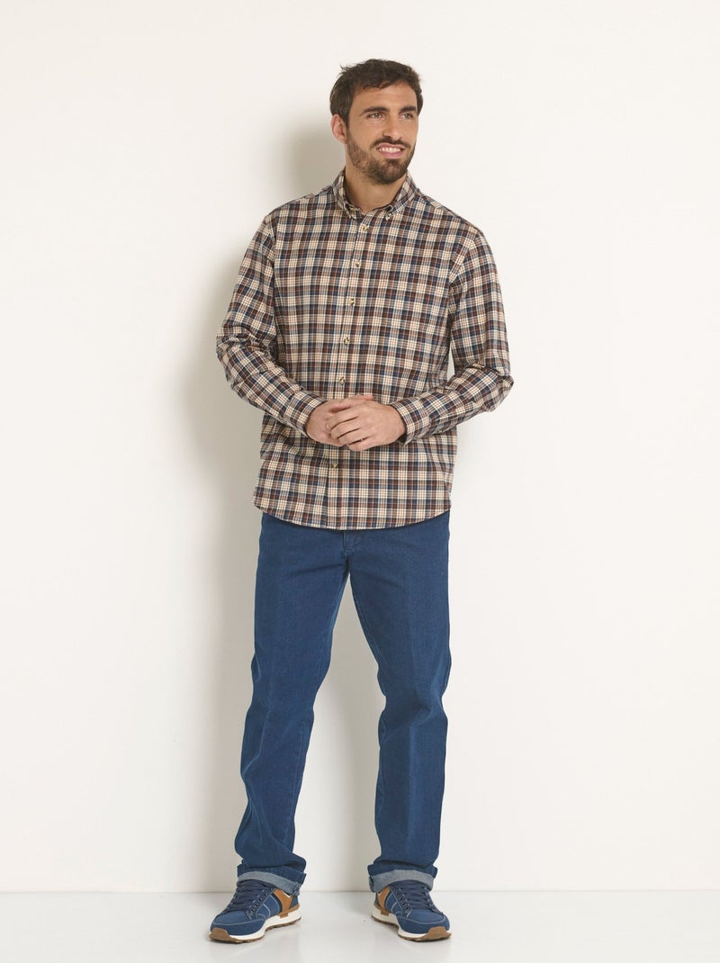Camisa de franela con detalles de terciopelo, ligera - Afibel Marrón - Kiabi