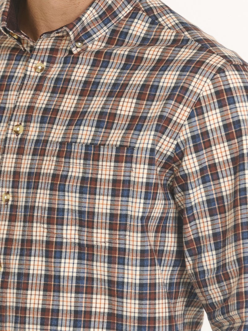 Camisa de franela con detalles de terciopelo, ligera - Afibel Marrón - Kiabi