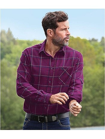 Camisa de franela de cuadros con cuello de puntas libres