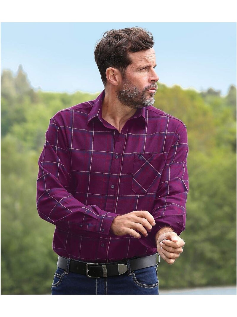 Camisa de franela de cuadros con cuello de puntas libres Burdeos - Kiabi