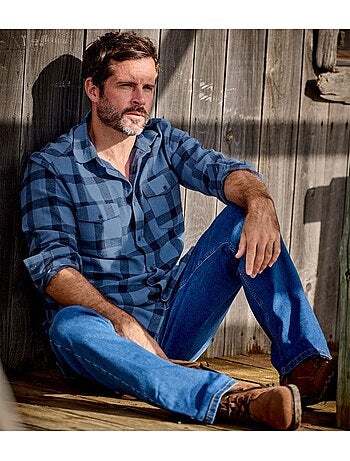 Camisa de franela de cuadros con cuello de puntas libres