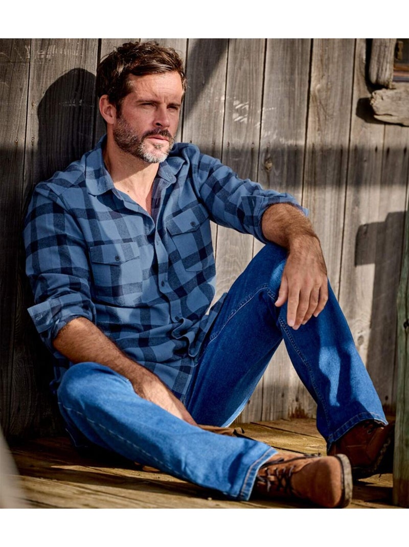 Camisa de franela de cuadros con cuello de puntas libres toronto Azul Azul - Kiabi