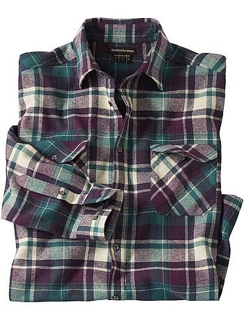 Camisa de franela de cuadros con cuello de puntas libres valley