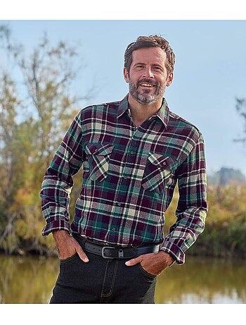 Camisa de franela de cuadros con cuello de puntas libres valley