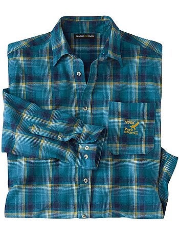 Camisa de franela de cuadros de algodón con cuello de puntas libres